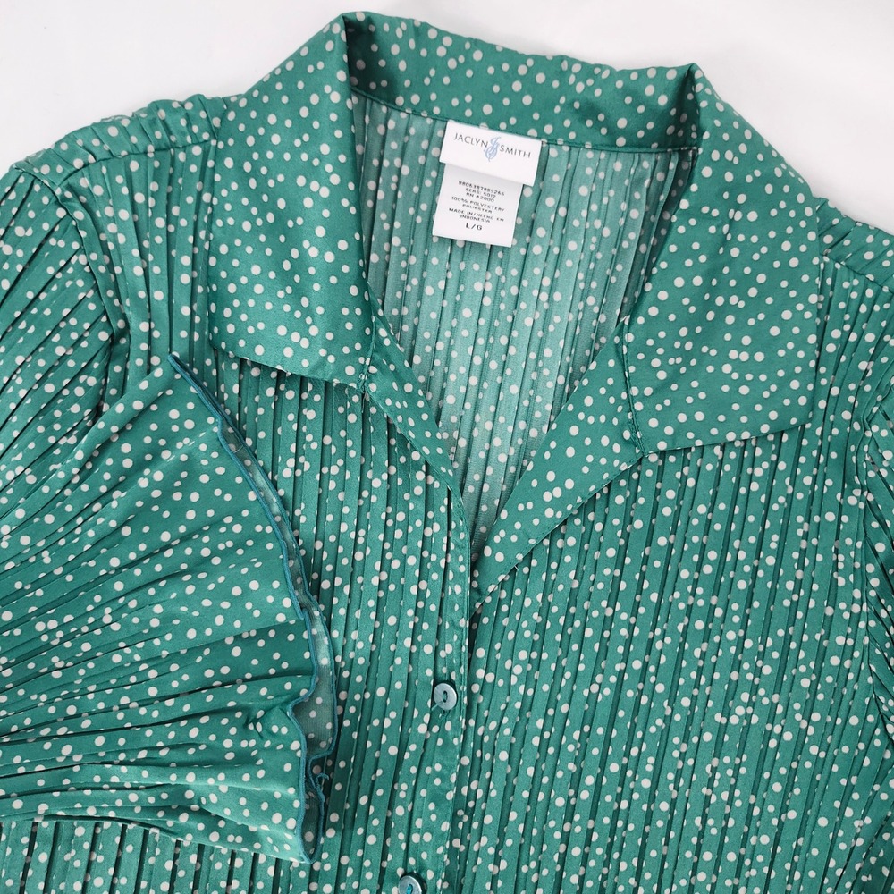 Jaclyn Smith Womens Retro Plisse Peplum Top Size L Emerald Regency Edwardian